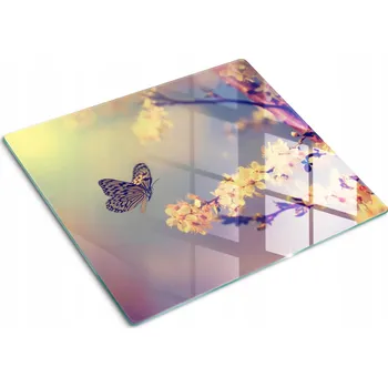 Obraz Kuchyňská Multifunkční Ozdobná Deska Tvrzené Sklo Višňový květ 60x52 cm