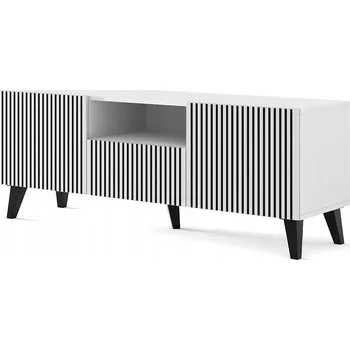 Televizní stolek TV stolek Ravenna F 150 2D1S bílý mat / černý mat frézovaná dvířka UFPCZ