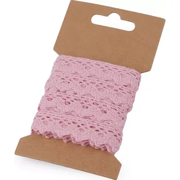 Stuha Krajková stuha 15mm Růžová 3m (Bavlněná krajka šíře 15 mm paličkovaná Růžová)