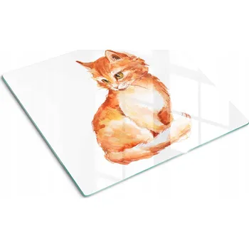Obraz Odolná a stylová kuchyňská skleněná deska s motivem Červená kočka 60x52 cm