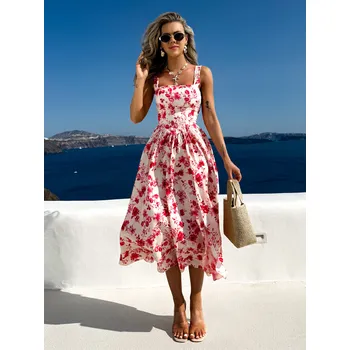 Dámské šaty Červené dlouhé šaty MICHELLE s květinovým vzorem Velikost: ONESIZE