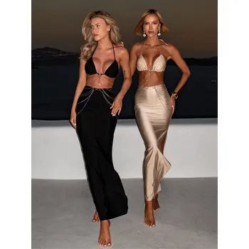 Dámské šaty LOSENA sexy elastické šaty s řetízkem černé ONESIZE