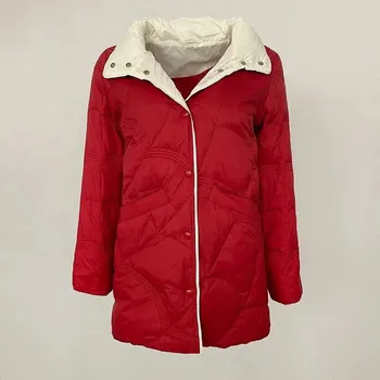 Dámská parka Dámská midi péřová bunda s límcem na zimu Barva: Červená, Velikost: M