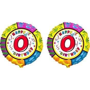 Balónek FLEXMETAL Balón foliový - happy birthday 0 narozeniny, 45 cm, 2 ks