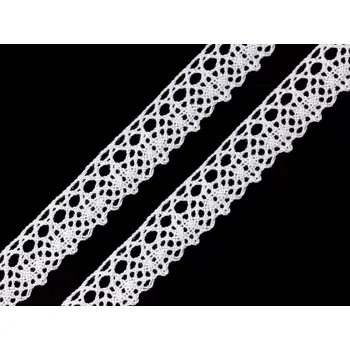 Stuha Krajková stuha 19mm Bílá (Bavlněná krajka šíře 19 mm paličkovaná)