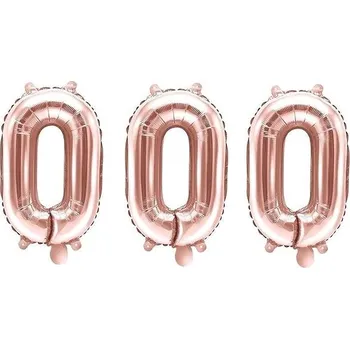Balónek PARTYDECO Balón foliový - číslice 0 ( nelze plnit heliem ), růžovo zlatá / rose gold 35 cm, 3 ks