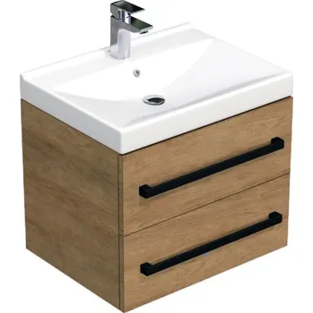 Nábytek Swiss aqua technologies Koupelnová skříňka s černou úchytkou a umyvadlem SAT Cube Way 60x53x46 cm dub Hickory mat CUBE46C602DHVER