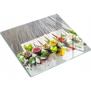 Obraz Skleněná kuchyňská deska na krájení s grafikou Barevné koření 60x52 cm