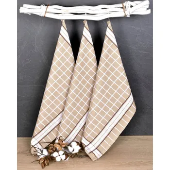 Utěrka Kuchyňské utěrky EGYPTSKÁ BAVLNA PERLA BEIGE, béžová kostka, 3 kusy, 50x70cm