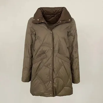 Dámská parka Dámská midi péřová bunda s límcem na zimu Barva: Hnědá, Velikost: XL