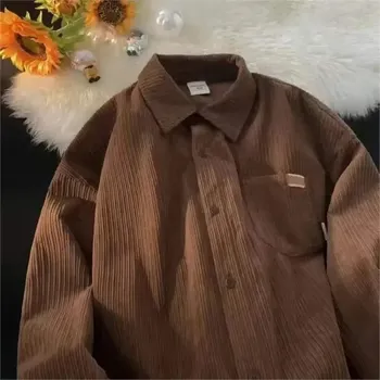 Pánská košile Pánská manšestrová košile s límečkem ve vintage stylu Velikost: 3XL, Barva (Varianta): D412 Brown