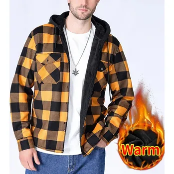 Pánská softshellová bunda Zimní pánská flanelová bunda s kapucí Barva: Žlutá, Velikost: L