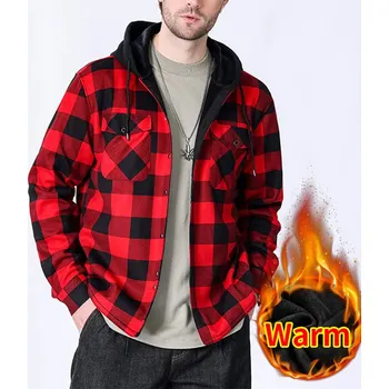 Pánská softshellová bunda Zimní pánská flanelová bunda s kapucí Barva: Červená, Velikost: 3XL