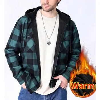 Pánská softshellová bunda Zimní pánská flanelová bunda s kapucí Barva: Zelená, Velikost: M