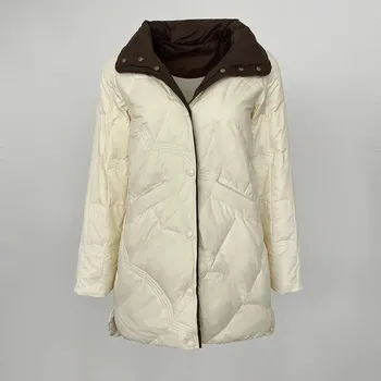Dámská parka Dámská midi péřová bunda s límcem na zimu Barva: Bílá, Velikost: L
