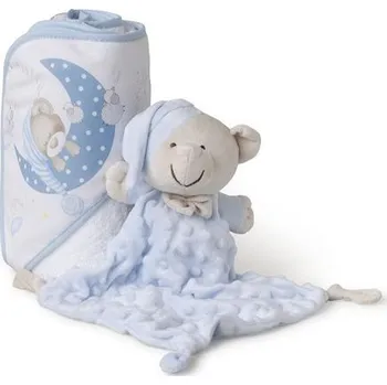 INTERBABY | SET - OSUŠKA froté 100x100 Medvídek spí + PŘÍTULKA - modrá