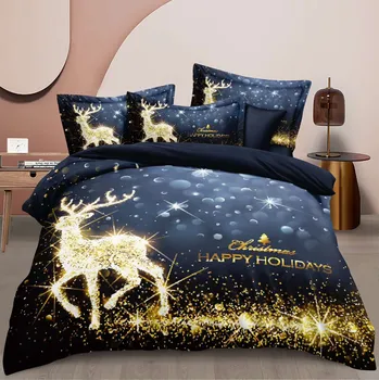 Povlečení 7DÍLNÉ 3D POVLEČENÍ - MERRY CHRISTMAS - ZLATÝ JELEN