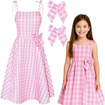 Karnevalový kostým KOSTÝM KOSTÝM RŮŽOVÁ ŠATY RETRO KOSTKOVANÁ NA LÉTO KARNEVALOVÝ PLES 116 122