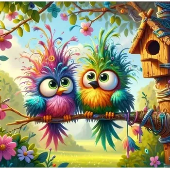 Diamantové malování Diamantové malování - Barevní ptáčci