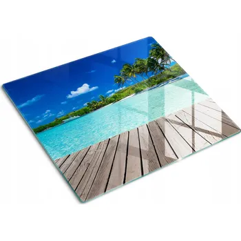 Obraz Skleněná kuchyňská deska na krájení s grafikou Tropická pláž 60x52 cm