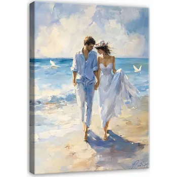 Obraz OBRAZ ŽENA A MUŽ U MOŘE DO LOŽNICE OBÝVÁKU KUCHYNĚ NA PLÁTNĚ 120x80