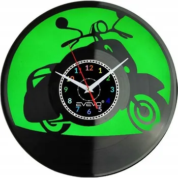 Hodiny NÁSTĚNNÉ HODINY SKÚTR MOTOCYKL KLASICKÝ ITALSKÝ FLUORESCENČNÍ POZADÍ DESKA