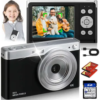 Digitální kompakt DIGITÁLNÍ FOTOAPARÁT 50MP 4K UHD 16X DIGITÁLNÍ ZOOM PRO DĚTI KOMPAKTNÍ ČERNÝ
