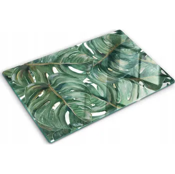 Obraz Ozdobná Skleněná Kuchyňská Deska na Krájení s Grafikou Monstera 80x52 cm