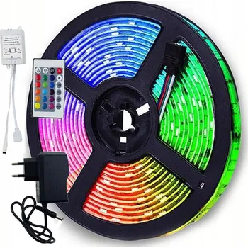 LED páska BAREVNÝ LED PÁSEK VODĚODOLNÝ 5050 RGB EPISTAR 5m + VELKÝ DÁLKOVÝ OVLADAČ