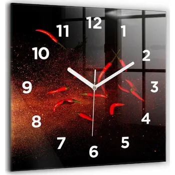 Hodiny Foto Hodiny Skleněné Nástěnné Do Moderních Interiérů Papričky chili 60x60 cm