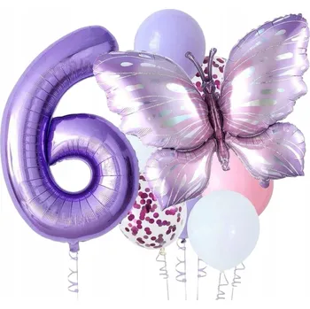 Balónek Sada Narozeninových BALÓNKŮ Motýl Pasteloví Motýlci Fialová ČÍSLICE 6