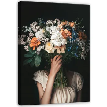 Obraz OBRAZ ŽENA KVĚTINY VINTAGE DO LOŽNICE OBÝVÁKU KUCHYNĚ NA PLÁTNĚ 100x70