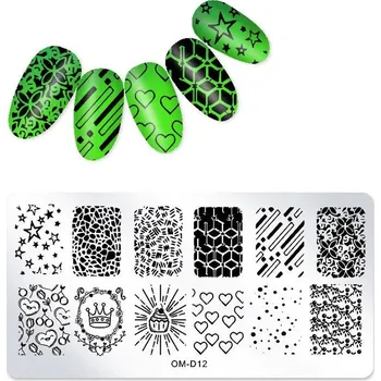Přípravek na nehty Šablona / Destička na nehty pro zdobení nehtů - Vzor OM-D12