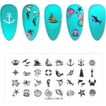 Přípravek na nehty Šablona Destička na nehty pro zdobení nehtů Květiny a Láska - 02