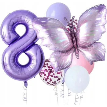 Balónek Sada Narozeninových BALÓNKŮ Motýl Pasteloví Motýlci Fialová ČÍSLICE 8