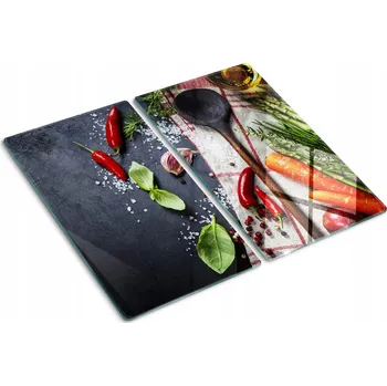 Obraz Ozdobné Skleněné Kuchyňské Desky na Krájení s Grafikou Ingredience 2x30x52 cm