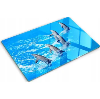 Obraz Kuchyňská Deska Tvrzené Sklo Servírovací s Grafikou Delfínů 80x52 cm