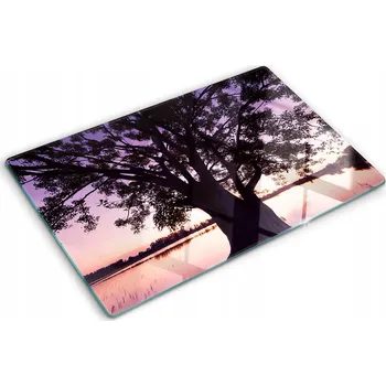 Obraz Dekorativní skleněná kuchyňská deska na krájení Strom a jezero 80x52 cm