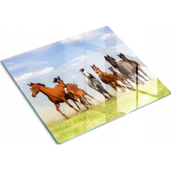 Obraz Skleněné dekorativní prkénko Na Servírování Jednohubek Koně v cvalu 60x52 cm