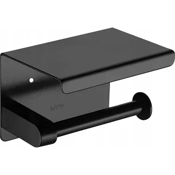 DRŽÁK TOALETNÍHO PAPÍRU S POLIČKOU NA TELEFON Samolepicí ČERNÝ KOVOVÝ