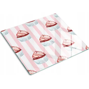 Obraz Ozdobná Skleněná Kuchyňská Deska na Krájení s Grafikou Muffiny 60x52 cm