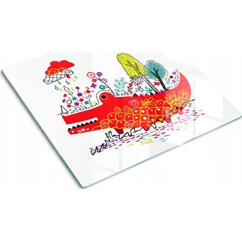 Obraz Dekorativní Deska z Tvrzené Sklo na Krájení Barevný Krokodýl 60x52 cm