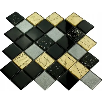 Skleněná mozaika Englass 30 x 30 cm, černá, odstíny šedé a stříbrné, odstíny žluté a zlaté