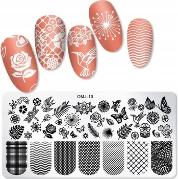 Přípravek na nehty Šablona / Destička na nehty pro zdobení nehtů - Vzor OMJ-10