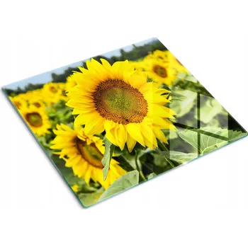 Obraz Skleněná kuchyňská deska na krájení s grafikou Slunečnicové pole 60x52 cm