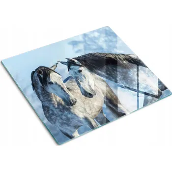Obraz Dekorativní skleněná kuchyňská deska na krájení Šedí koně zima 60x52 cm