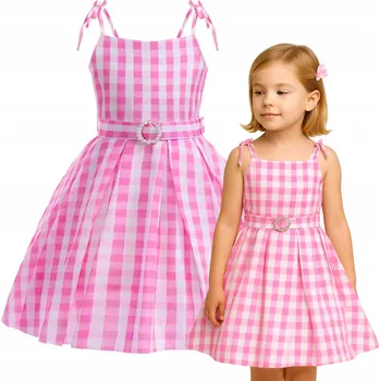 Karnevalový kostým KOSTÝM KOSTÝM RŮŽOVÁ ŠATY RETRO KOSTKOVANÁ NA LÉTO KARNEVALOVÝ PLES 122 128