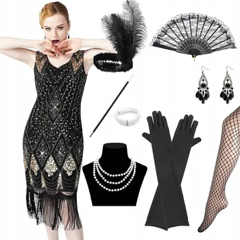 Karnevalový kostým Dámské doplňky Retro styl Gatsby 20. léta černá one size