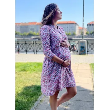 Těhotenské šaty Mama L'amour Těhotenské a kojící šaty 3v1 Felpa s barevnými kvítky Velikost: XL