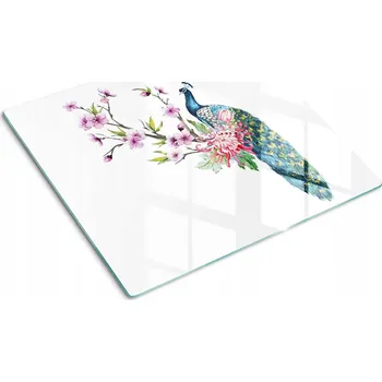 Obraz Tvrzené Skleněné Prkénko do Kuchyně s Dekorativní Grafikou Páv a Květiny 60x52 cm